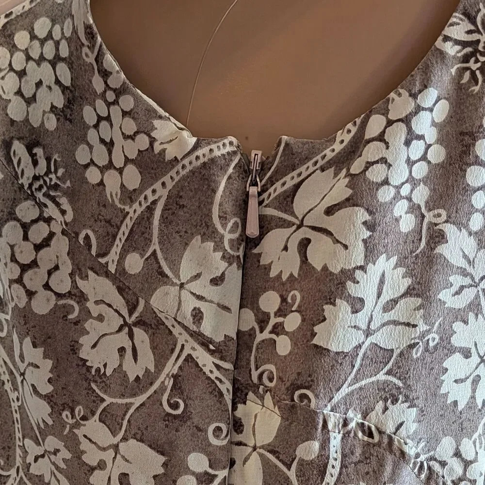 Vintage 90s Dressage Silk Mini Dress Tie Back Grapevine Summer Size 10